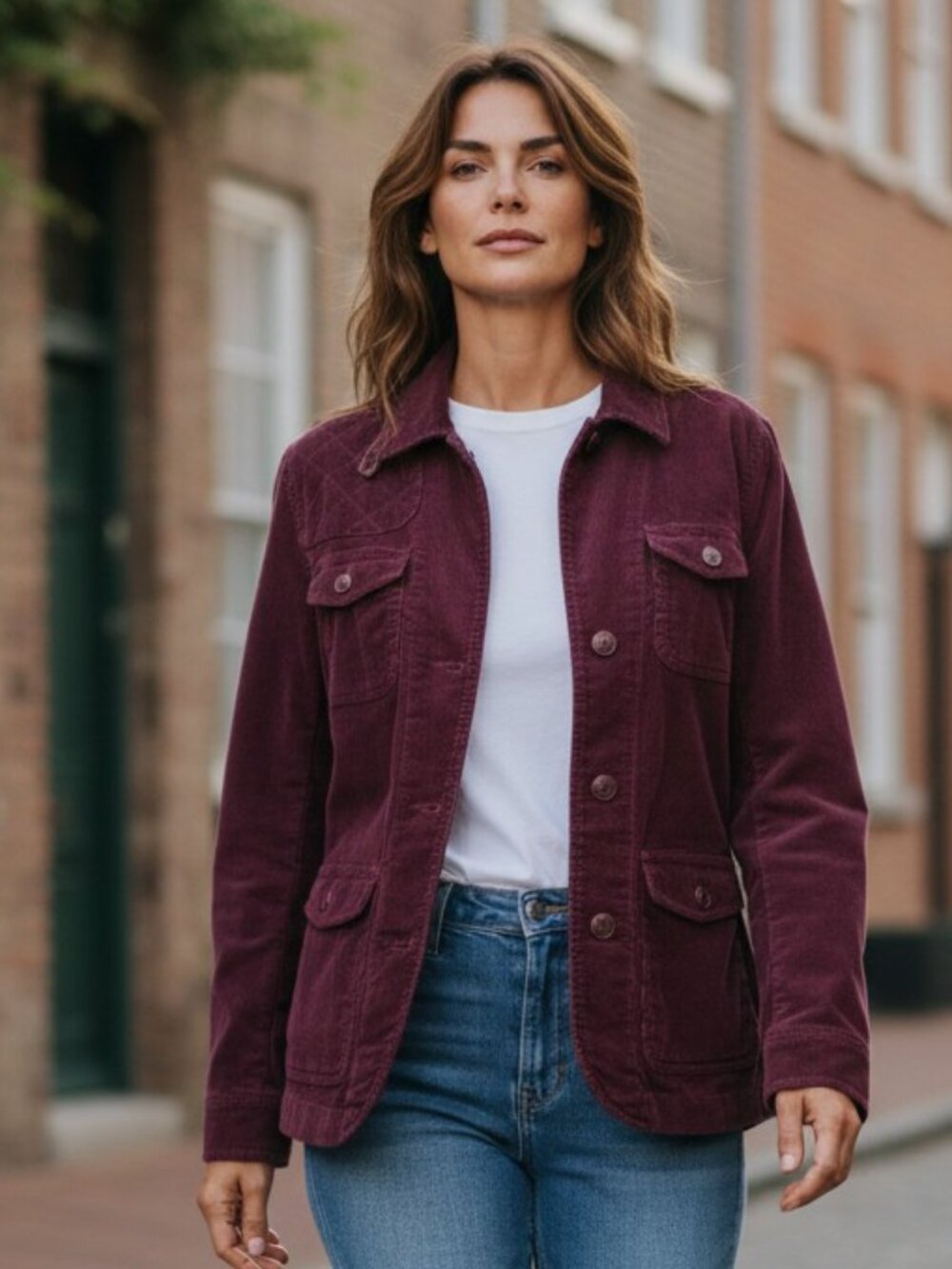 LL Bean Jacket Women Burgundy Button Down Corduroy Blazer Elbow Patch Med NWOT